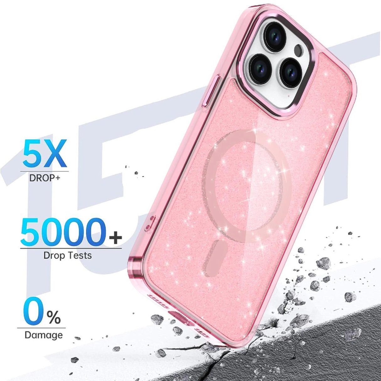 Glitter Case MagSafe til iPhone 16 Pro Max - pink med glitter