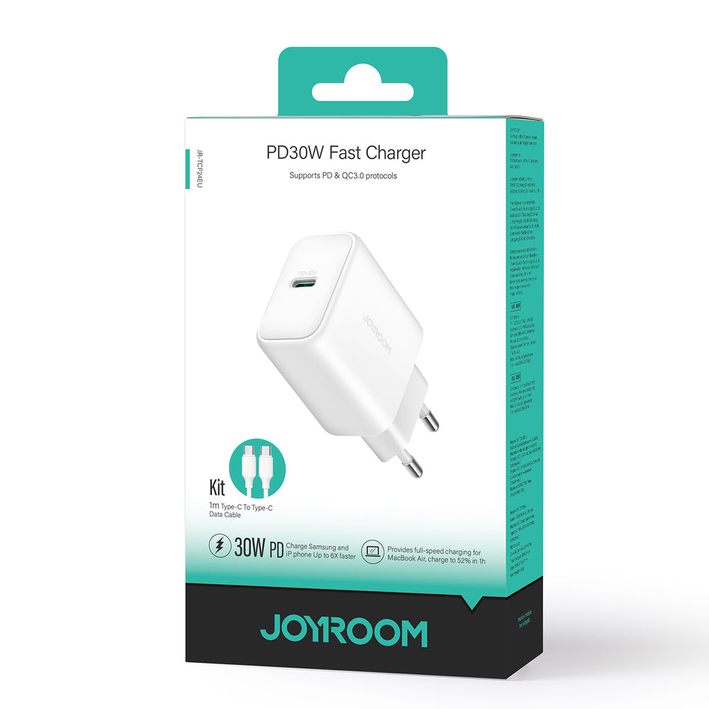 Joyroom JR-TCF24 USB-C PD 30W QC SFC hvid + 1m USB-C kabel