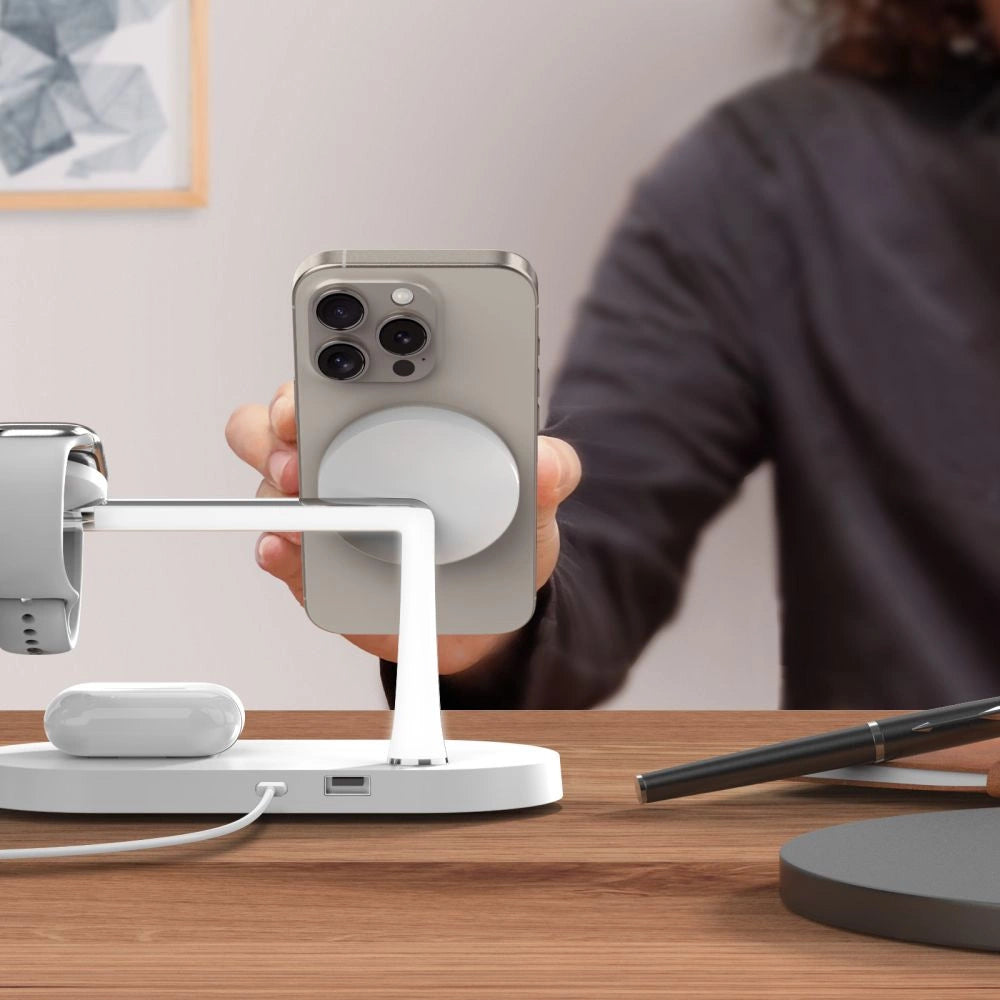 Tech-Protect A12 3in1 MagSafe induktiv oplader til smartphone/hovedtelefon/smartwatch - hvid