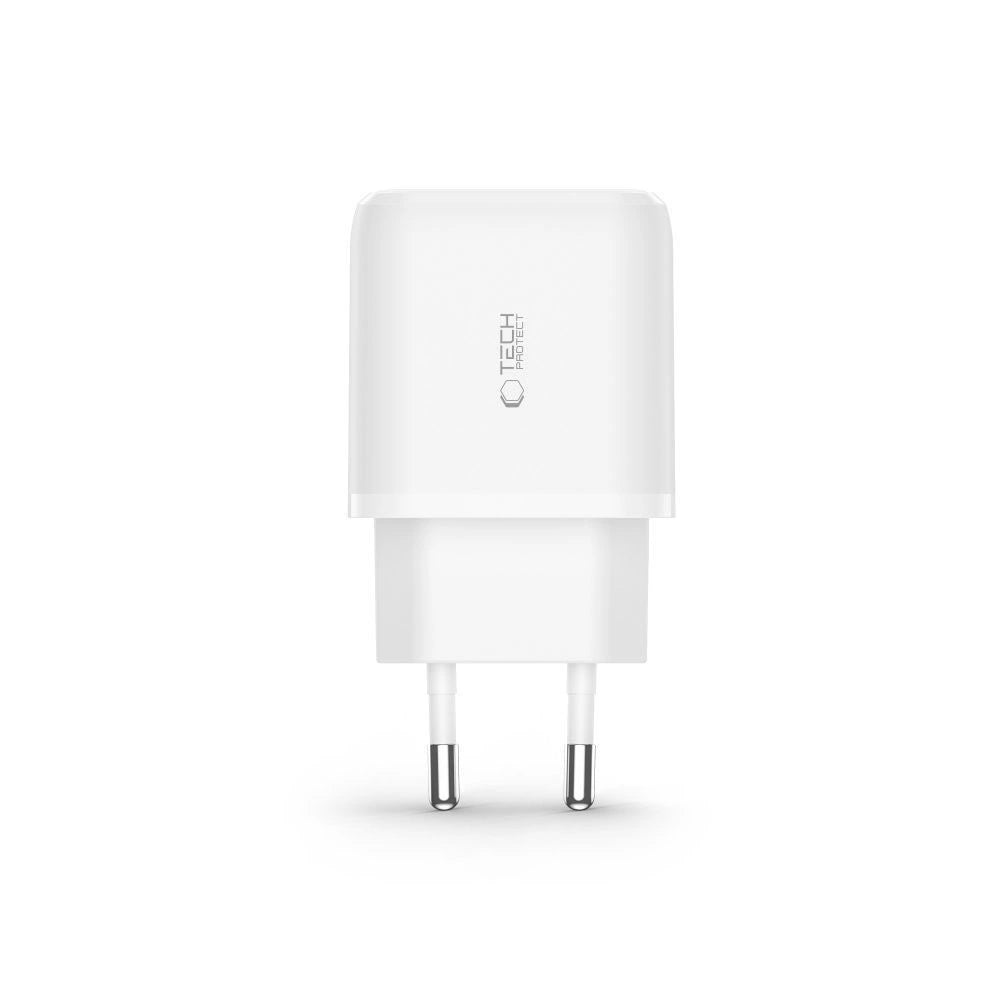 Tech-Protect C20W USB-C PD 20W / USB-A QC 3.0 oplader med USB-C / Lightning Cable - hvid