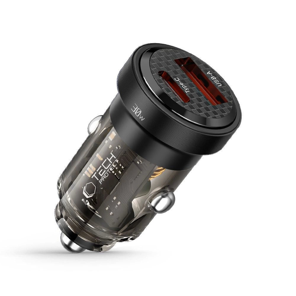 Tech-Protect CC30W Biloplader USB-C PD 30W / USB-A QC 3.0 - sort