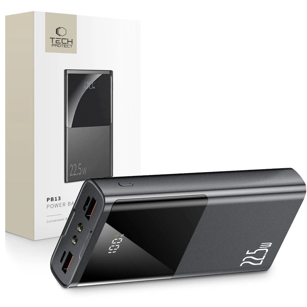 Powerbank Tech-Protect PB13 20000mAh 22.5W 2x USB-A / USB-C / Lightning med USB-C / USB-A kabel - grå