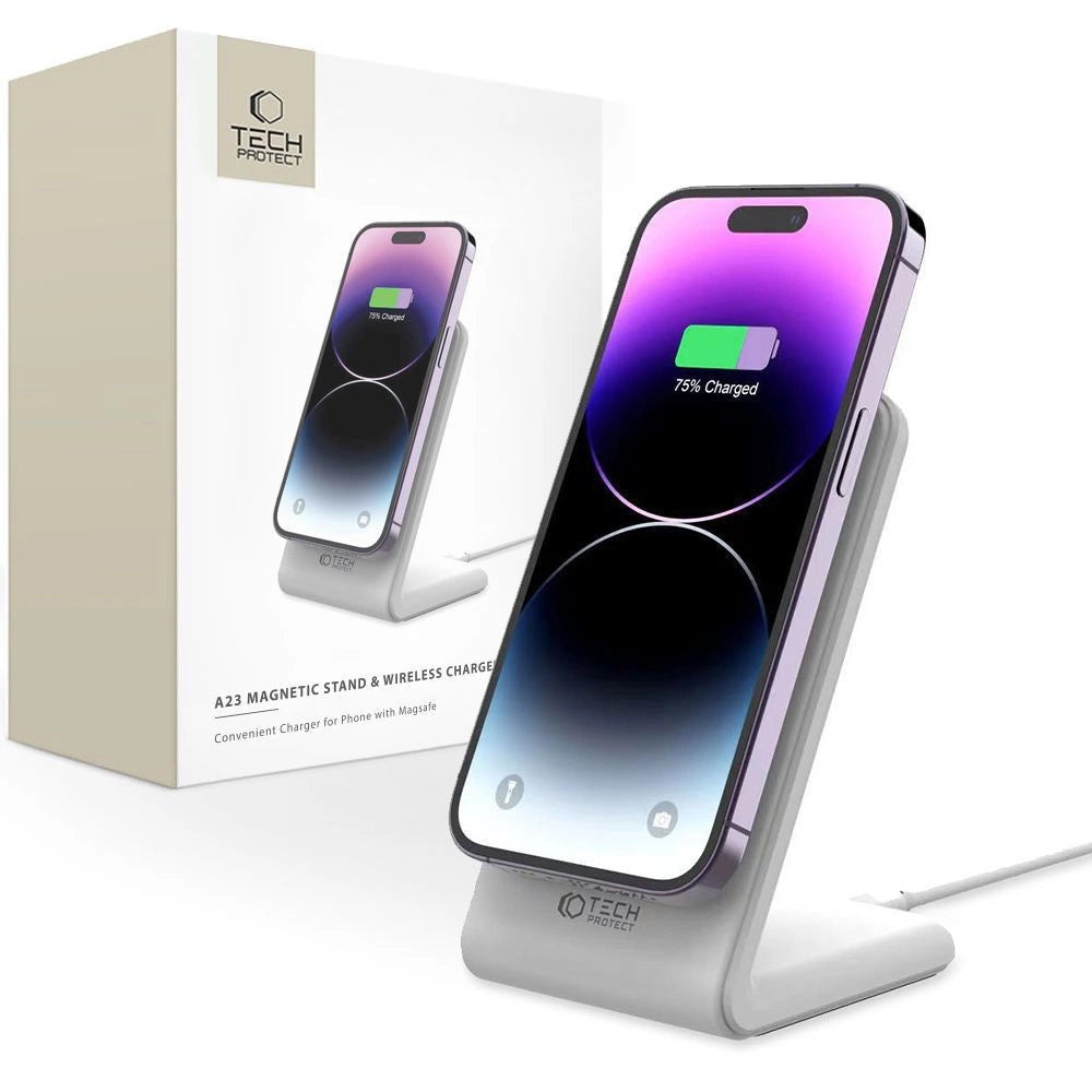 Tech-Protect QI15W-A23 MagSafe 15W induktiv oplader i form af en stativ - hvid