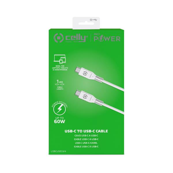 Celly USB-C to USB-C Cable 60W White (1M)