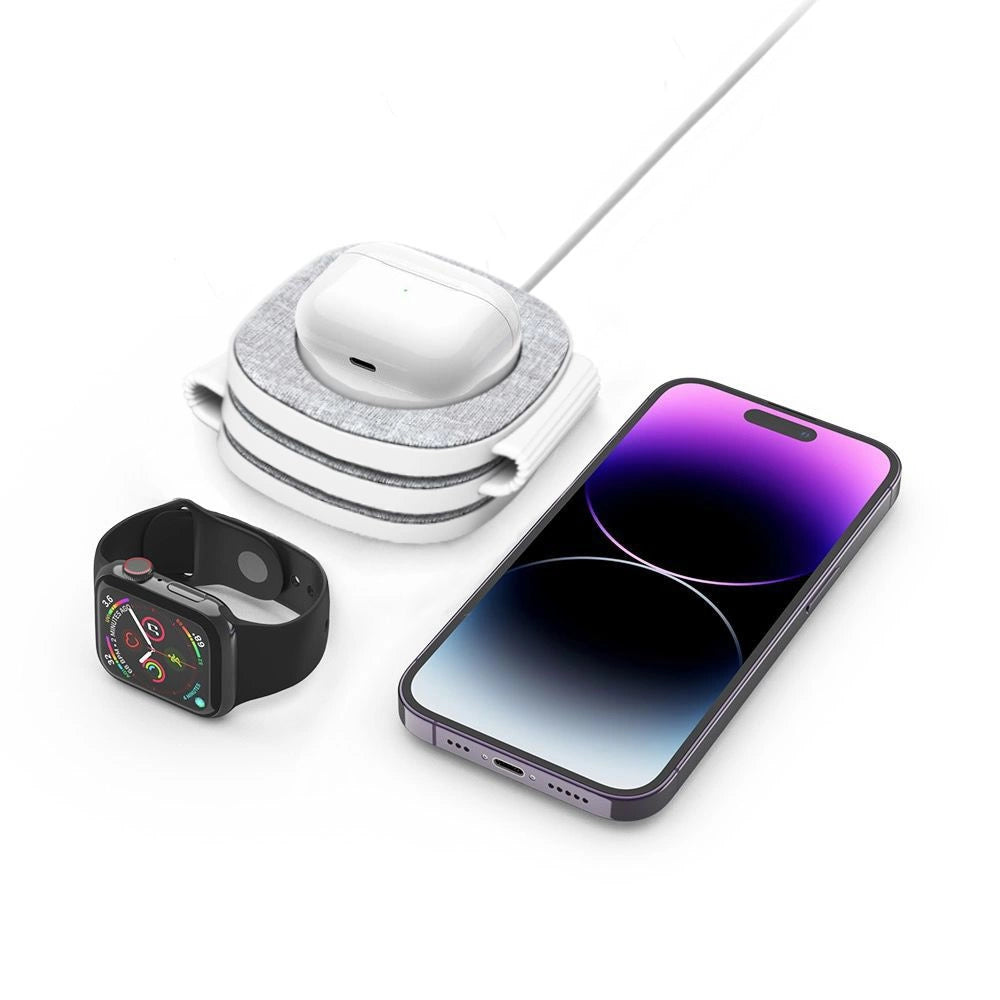Tech-Protect QI15W-A32 3-i-1-induktiv oplader med MagSafe til smartphone / Apple Watch / AirPods - Grå