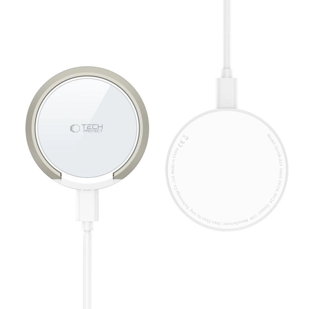 Tech-Protect QI15W-A33 Inductive Charger with MagSafe and Stand with USB-A / USB-C Cable - White