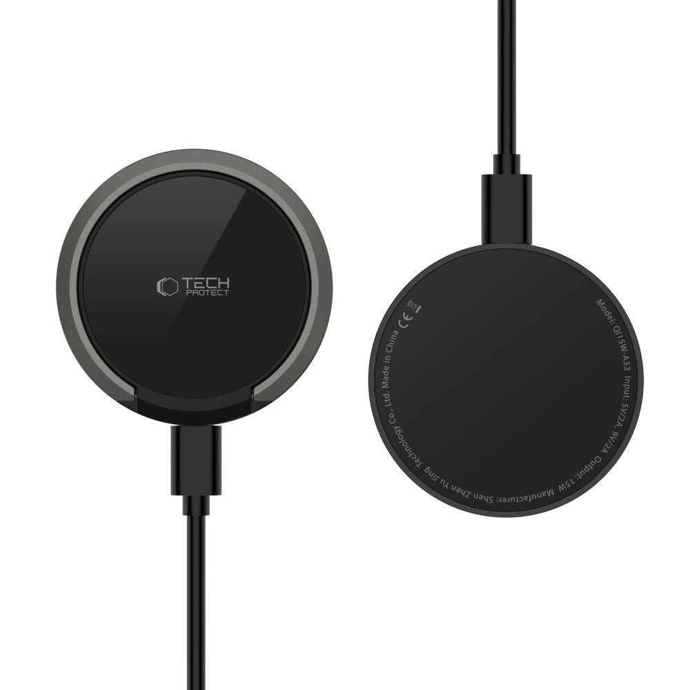 Tech-Protect QI15W-A33 Induktiv oplader med MagSafe og stativ med USB-A / USB-C kabel - sort