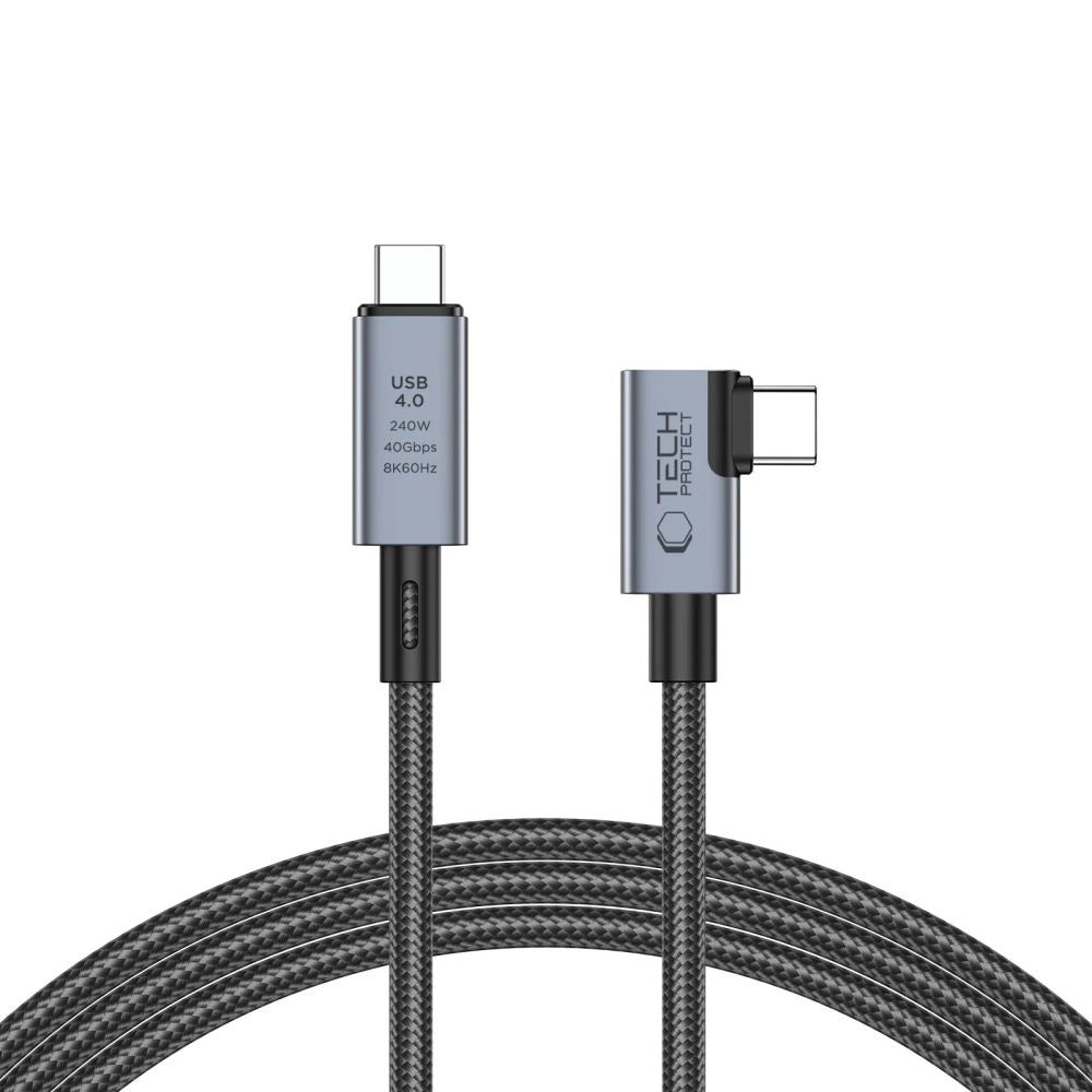 Tech-Protect UltraBoost Max L USB-C 4.0 (ret) / USB-C 4.0 (vinklet) PD 240W 8K 40Gbps 1,5 m Kabel - Grå