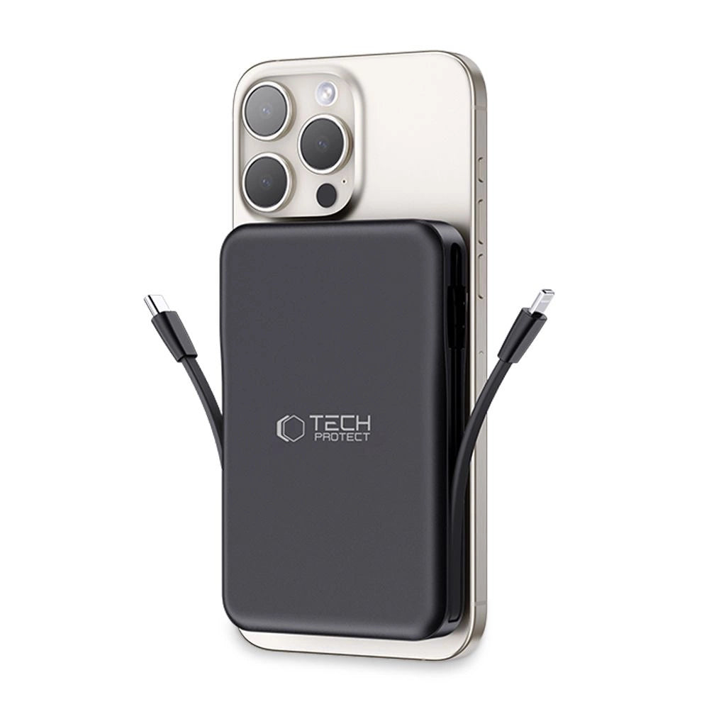 Tech-Protect LifeMag PB31 Power Bank med MagSafe 10000mAh 15W USB-C / USB-A / Indbygget USB-C / Lightning Kabler - sort