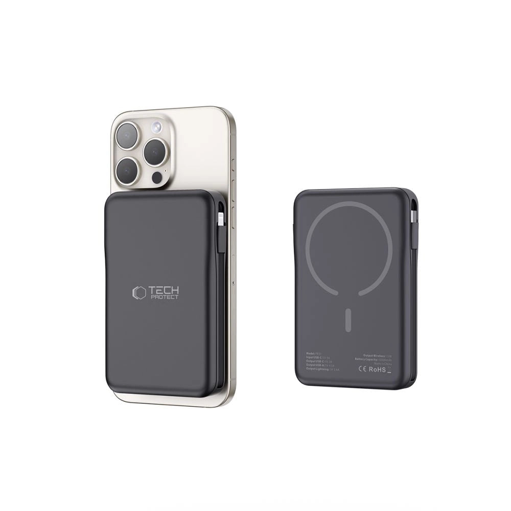 Tech-Protect LifeMag PB31 Power Bank med MagSafe 10000mAh 15W USB-C / USB-A / Indbygget USB-C / Lightning Kabler - sort