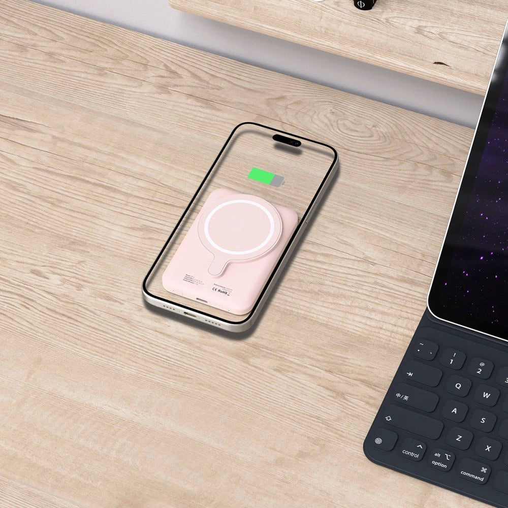 Tech-Protect LifeMag PB10 Powerbank med MagSafe 5000mAh 15W USB-C port - lyserød + USB-C kabel