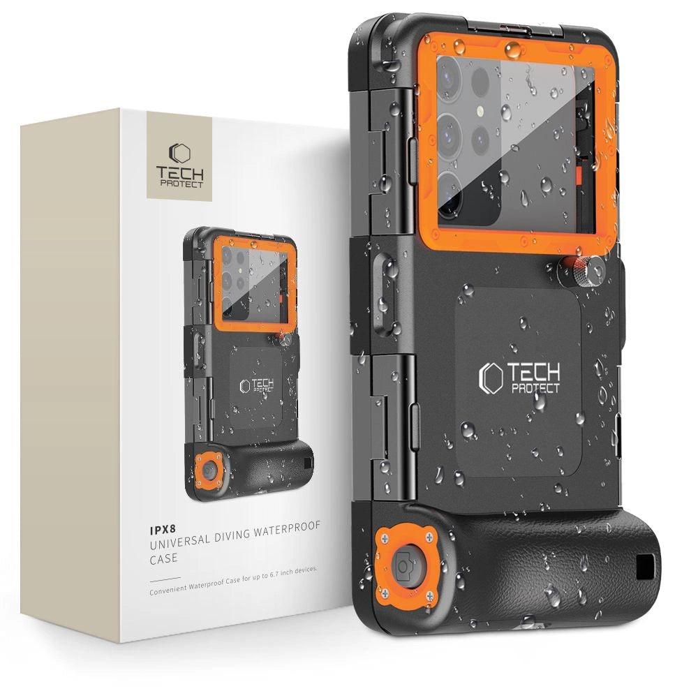 Tech-Protect Waterproof Case IPX8 til 4.7-6.7" Smartphones - sort og orange