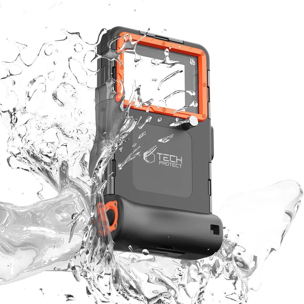 Tech-Protect Waterproof Case IPX8 til 4.7-6.7" Smartphones - sort og orange