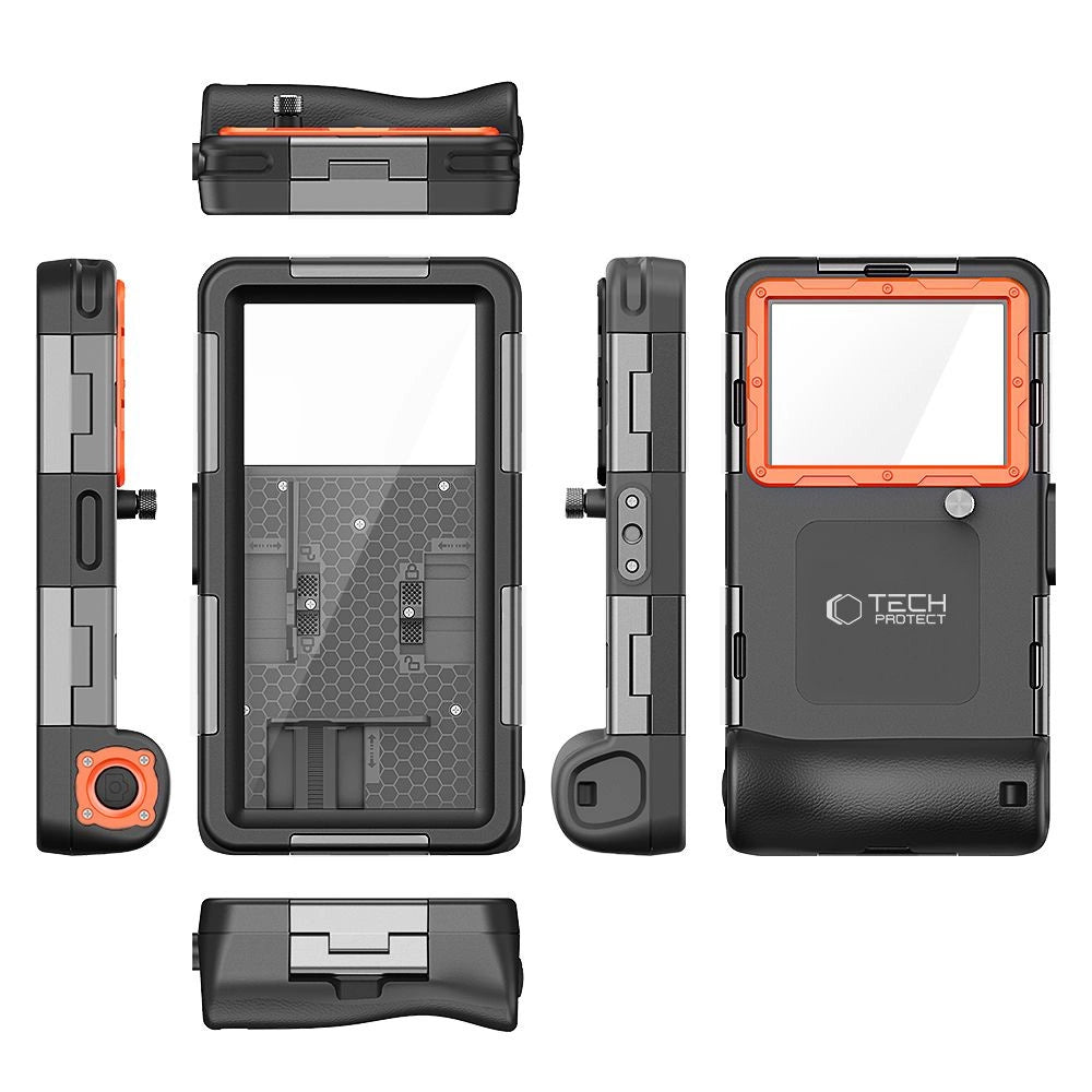 Tech-Protect Waterproof Case IPX8 til 4.7-6.7" Smartphones - sort og orange