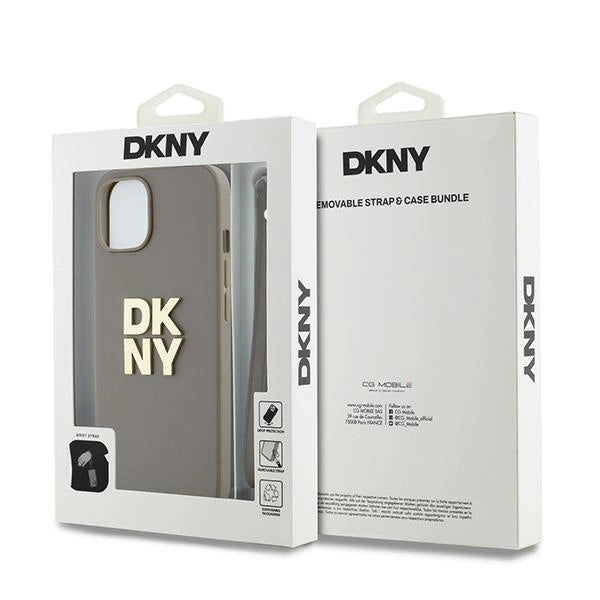 DKNY Wrist Strap Stock Logo Case til iPhone 15 Plus - beige