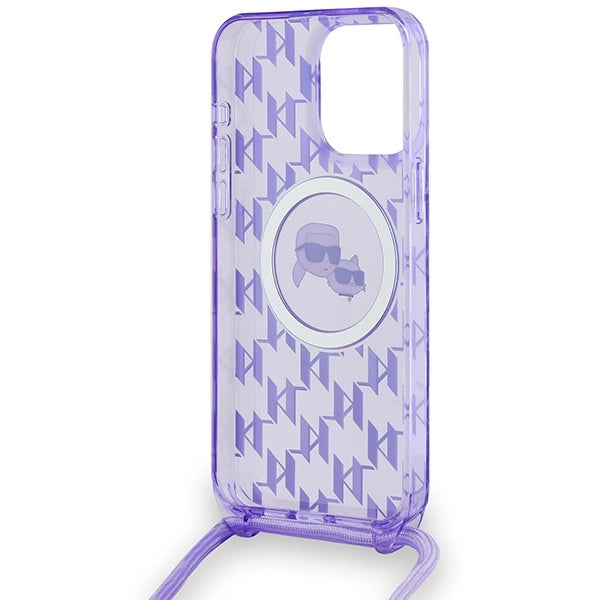 Karl Lagerfeld IML Crossbody Monogram Karl & Choupette Head MagSafe case for iPhone 15 Pro - purple