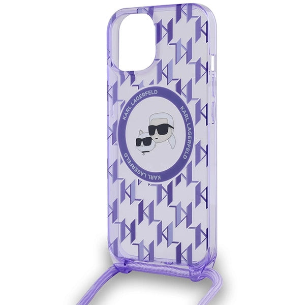 Karl Lagerfeld IML Crossbody Monogram Karl & Choupette Head MagSafe case for iPhone 15 / 14 / 13 - purple