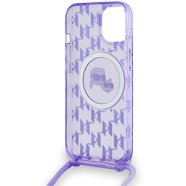 Karl Lagerfeld IML Crossbody Monogram Karl & Choupette Head MagSafe case for iPhone 15 / 14 / 13 - purple