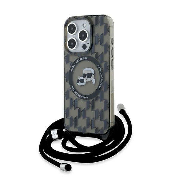 Karl Lagerfeld IML Crossbody Monogram Karl & Choupette Head MagSafe Case til iPhone 15 Pro Max - sort