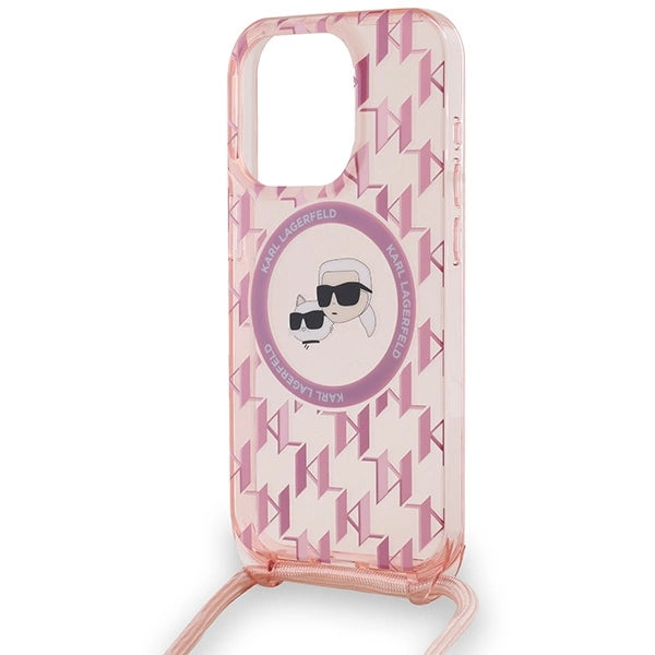 Karl Lagerfeld IML Crossbody Monogram Karl & Choupette Head MagSafe Case til iPhone 15 Pro Max - Pink