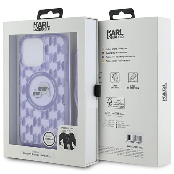 Karl Lagerfeld IML Crossbody Monogram Karl & Choupette Head MagSafe Case til iPhone 15 Pro Max - Purple