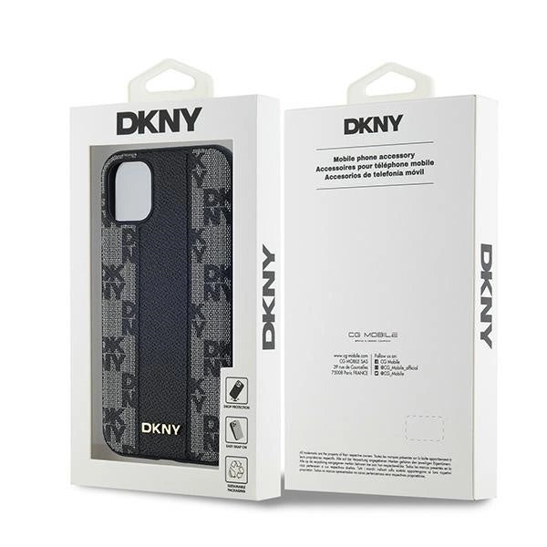 DKNY Leather Checkered Mono Pattern MagSafe Case for iPhone 11 / Xr - Black
