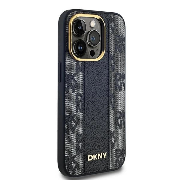 DKNY Leather Checkered Mono Pattern MagSafe Case for iPhone 13 Pro / 13 - Black