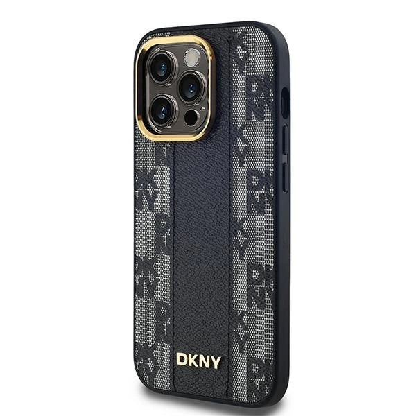 DKNY Leather Checkered Mono Pattern MagSafe case for iPhone 14 Pro - black