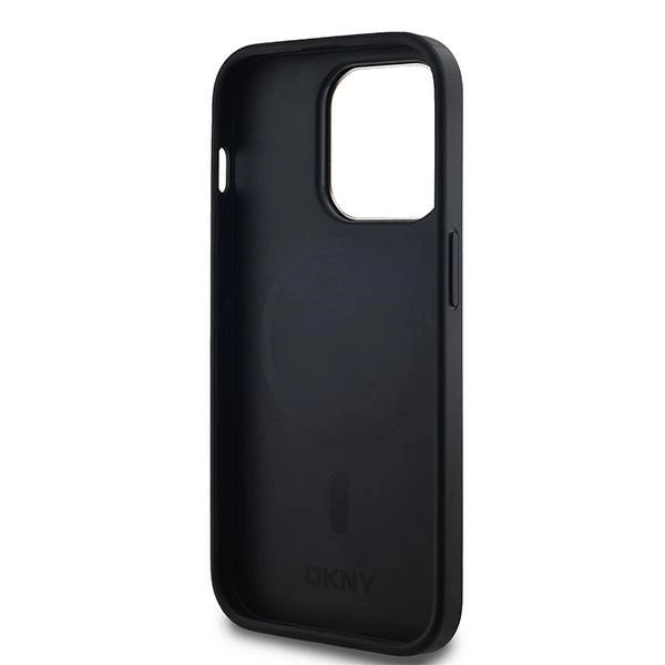 DKNY Leather Checkered Mono Pattern MagSafe case for iPhone 14 Pro - black
