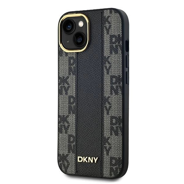 DKNY Leather Checkered Mono Pattern MagSafe Case for iPhone 15 Plus / 14 Plus - Black