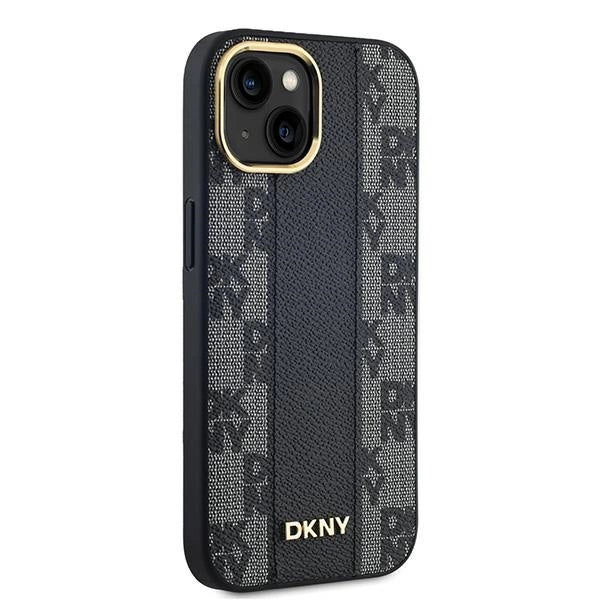 DKNY Leather Checkered Mono Pattern MagSafe Case for iPhone 15 Plus / 14 Plus - Black