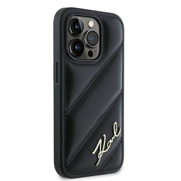 Karl Lagerfeld Diagonal Quilted Script case for iPhone 14 Pro - black