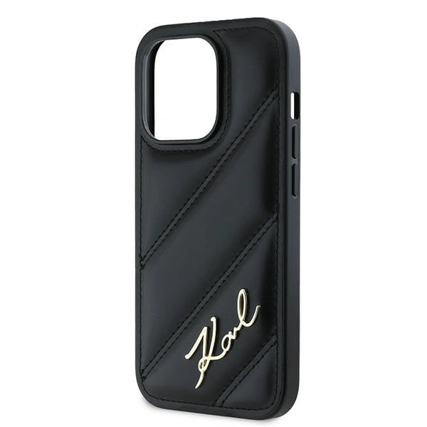 Karl Lagerfeld Diagonal Quilted Script case for iPhone 14 Pro - black
