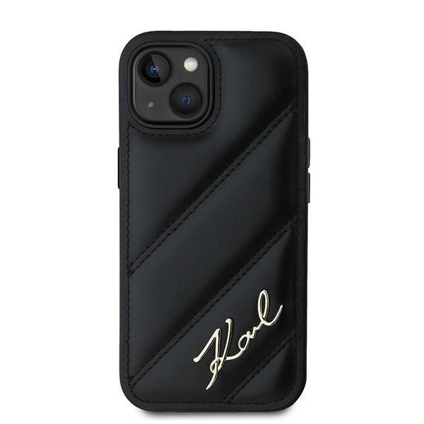 Karl Lagerfeld Diagonal Quilted Script case for iPhone 14 / 15 / 13 - black