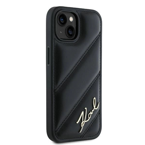 Karl Lagerfeld Diagonal Quilted Script case for iPhone 14 / 15 / 13 - black