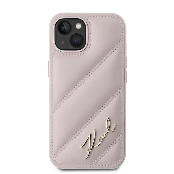 Karl Lagerfeld Diagonal Quilted Script Case til iPhone 14 / 15 / 13 - pink