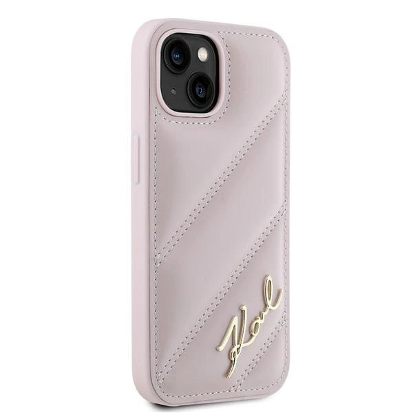 Karl Lagerfeld Diagonal Quilted Script Case til iPhone 14 / 15 / 13 - pink