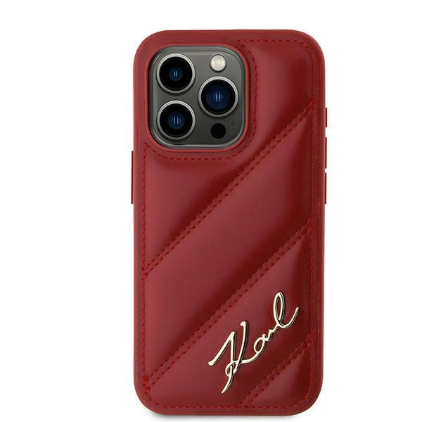 Karl Lagerfeld Diagonal Quilted Script case for iPhone 15 Pro - red