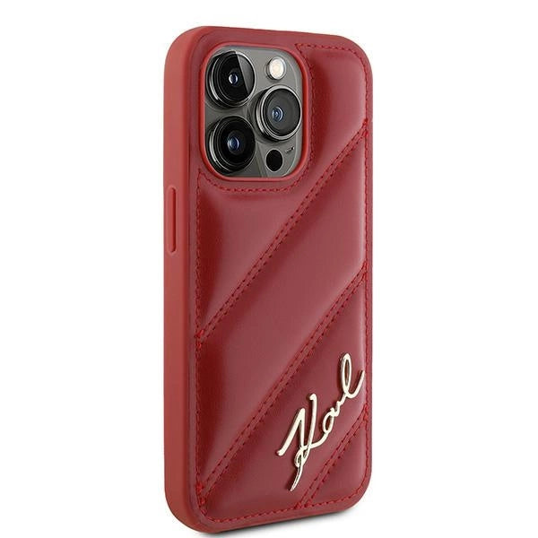 Karl Lagerfeld Diagonal Quilted Script case for iPhone 15 Pro - red
