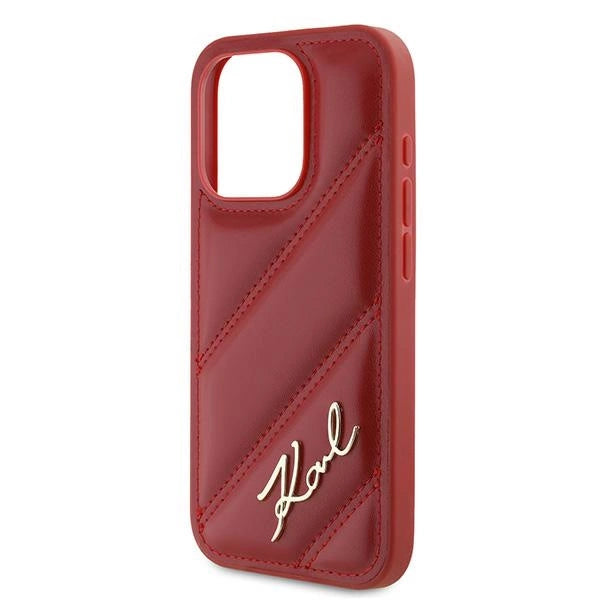 Karl Lagerfeld Diagonal Quilted Script case for iPhone 15 Pro - red