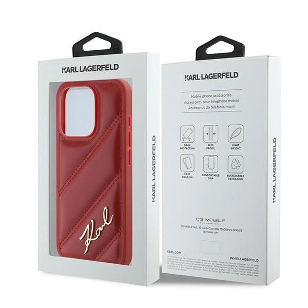 Karl Lagerfeld Diagonal Quilted Script case for iPhone 15 Pro - red