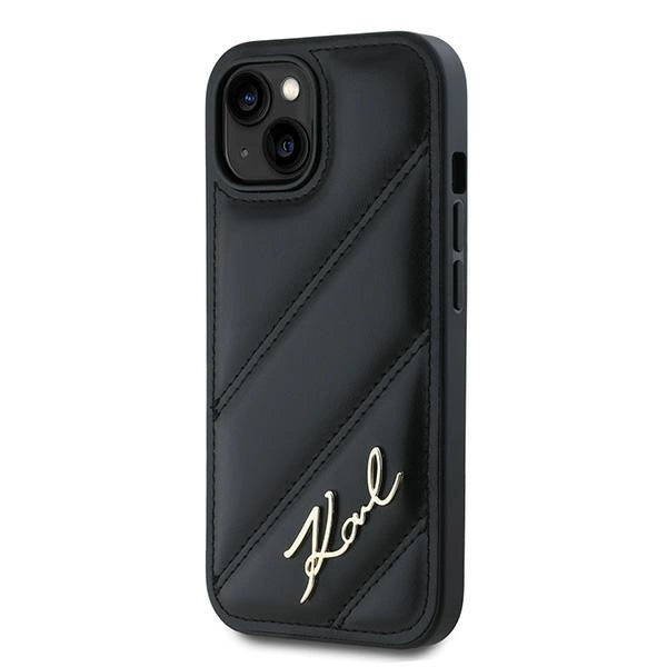 Karl Lagerfeld Diagonal Quilted Script case for iPhone 15 Plus / 14 Plus - black