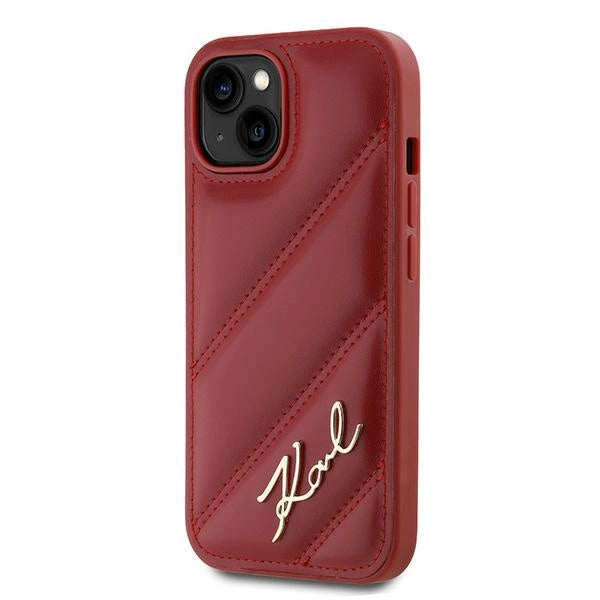 Karl Lagerfeld Diagonal Quilted Script case for iPhone 15 / 14 / 13 - red