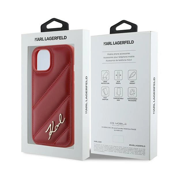 Karl Lagerfeld Diagonal Quilted Script case for iPhone 15 / 14 / 13 - red