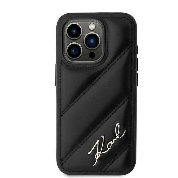 Karl Lagerfeld Diagonal Quilted Script case for iPhone 15 Pro Max - black