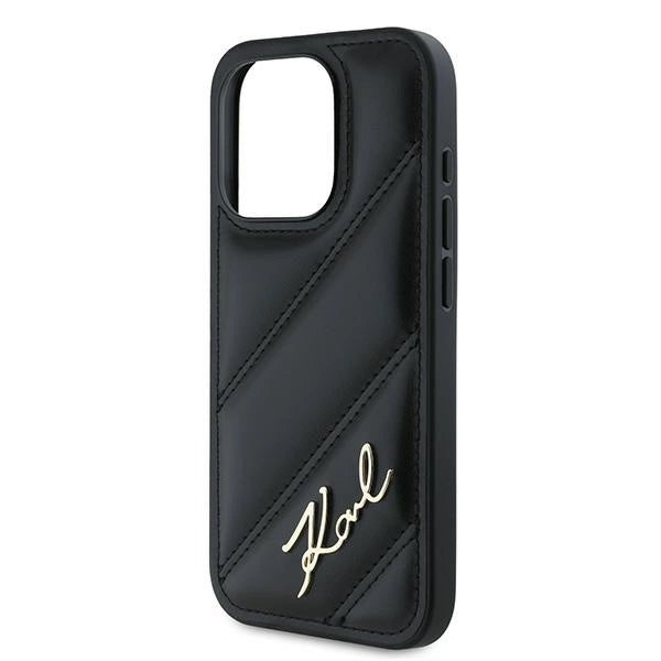 Karl Lagerfeld Diagonal Quilted Script case for iPhone 15 Pro Max - black