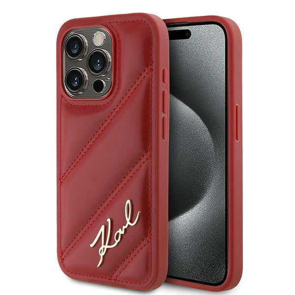 Karl Lagerfeld Diagonal Quilted Script Case til iPhone 15 Pro Max - rød