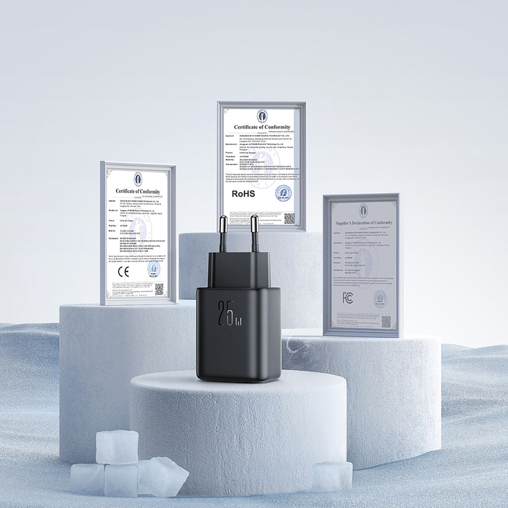 Joyroom JR-TCF23 netværksoplader USB-C 25W SFC / PPS / PD - sort + USB-C / USB-C kabel 1m