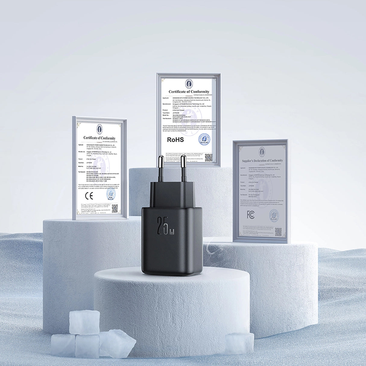 Joyroom JR-TCF23 netværksoplader USB-C 25W SFC / PPS / PD - sort + USB-C / USB-C kabel 1m