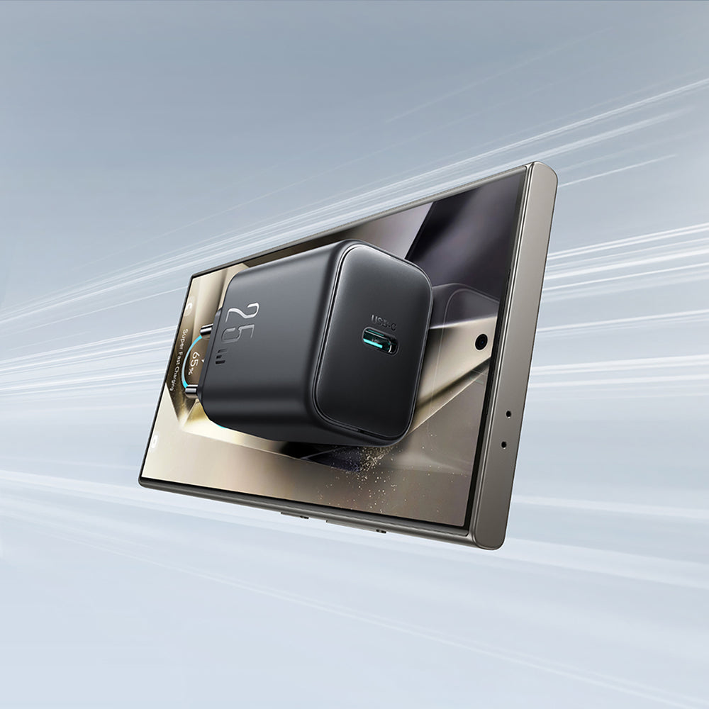 Joyroom JR-TCF23 netværksoplader USB-C 25W SFC / PPS / PD - sort + USB-C / USB-C kabel 1m